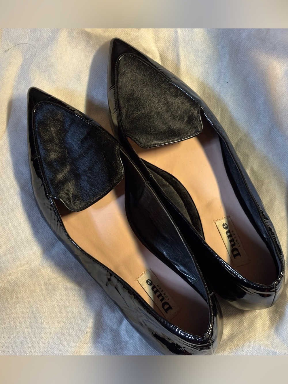 Dune London Black Patent Pointed Toe Flats
